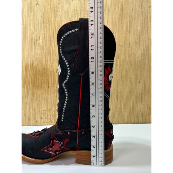 Arles Wester Collection - Men\'s Denim and Imitation Lizard Skink Boots Red/Blue main image 6